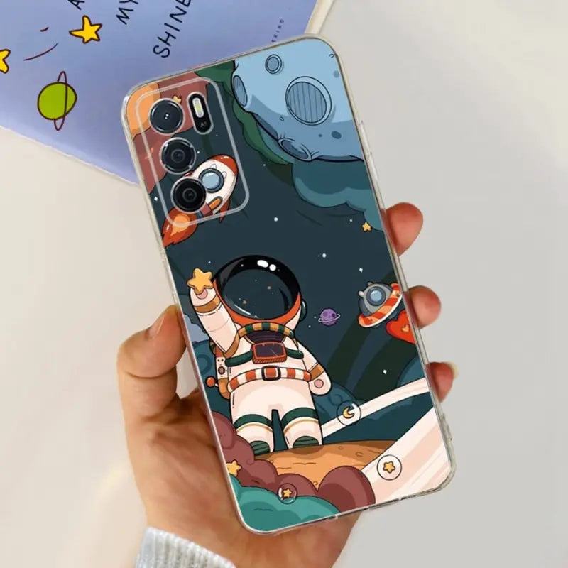 a person holding a phone case with a cartoon character on it