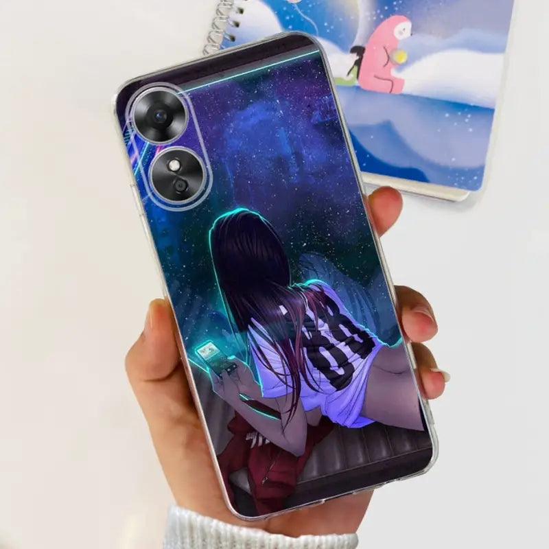 a person holding a phone case with a picture of a girl