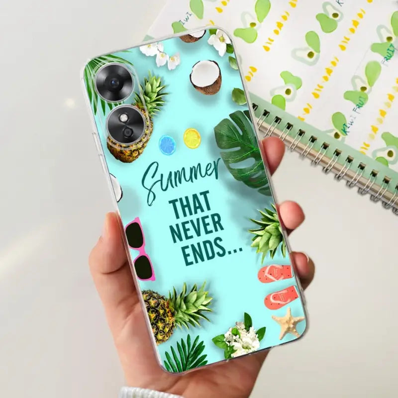 a person holding a phone case with a tropical print