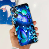 a person holding a phone case with a blue butterfly pattern
