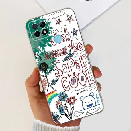 a person holding a phone case with a drawing on it