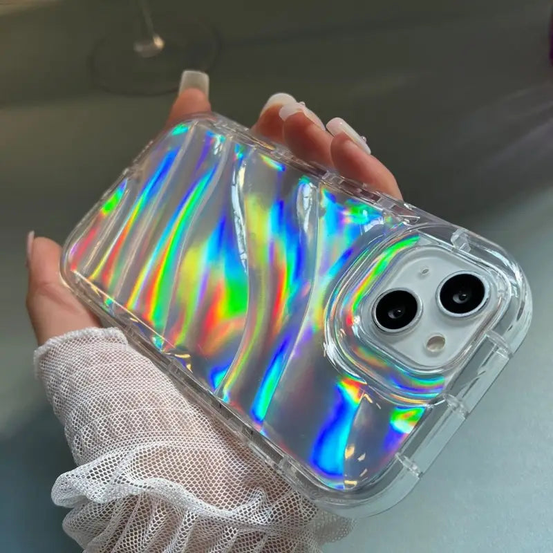someone holding a phone case with holographic holographic