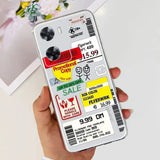 a person holding a phone case with stickers on it