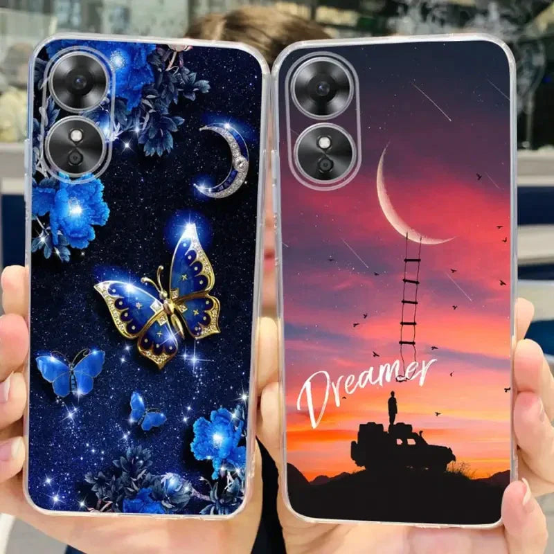 a person holding up two phone cases with the words dreamer and a butterfly
