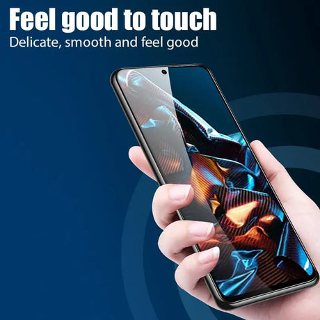 a person holding a phone with the text,’feel good touch ’