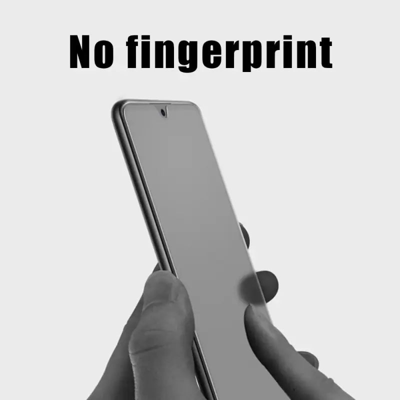 a person holding a cell phone with the text no fingerprint