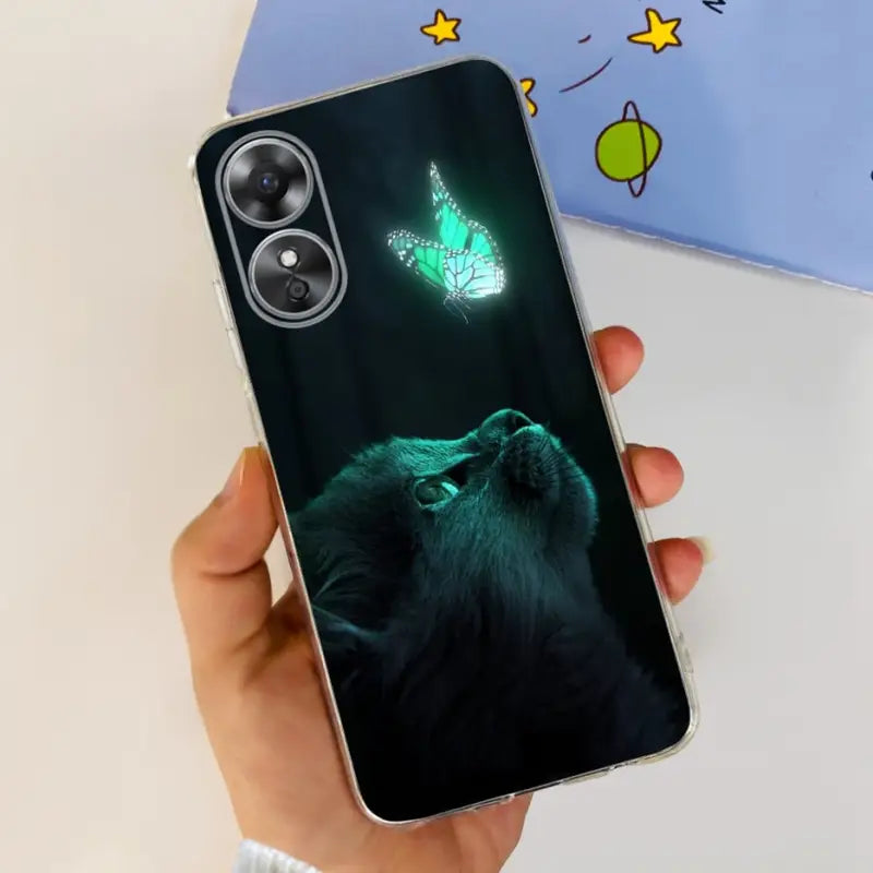 a person holding a phone with a green glow on it