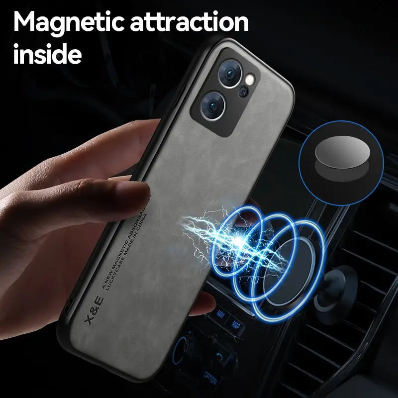 someone holding a phone with a magnet attached to it