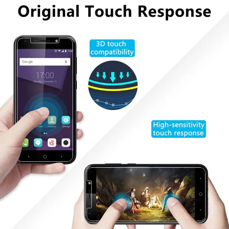 a person holding a phone with the text,’original touch response ’