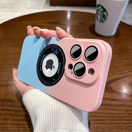 a person holding a pink iphone case