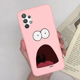 a pink phone case with a cartoon face on it