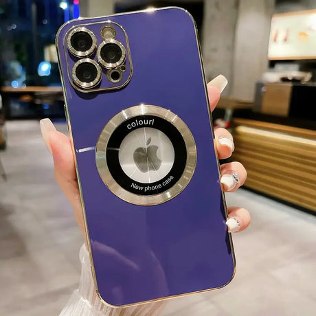 a person holding a purple iphone case