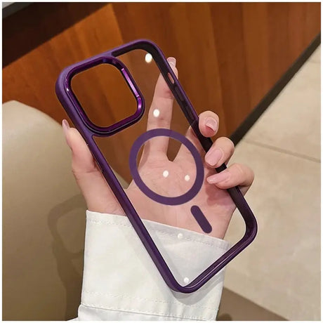 a person holding a purple phone case