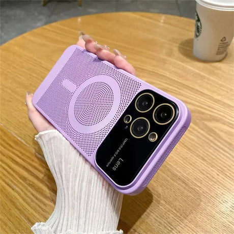 a person holding a purple phone case