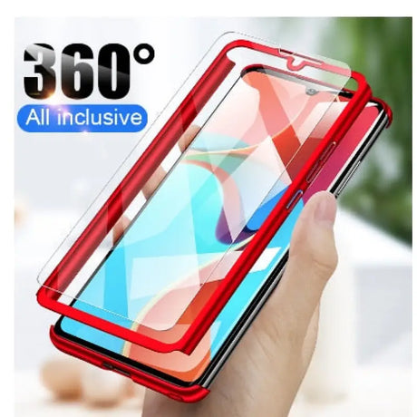 a person holding a red samsung s9 plus case with a 360 view