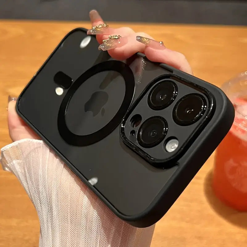 a person holding an iphone with a camera