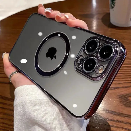 A person holding an iphone with a camera