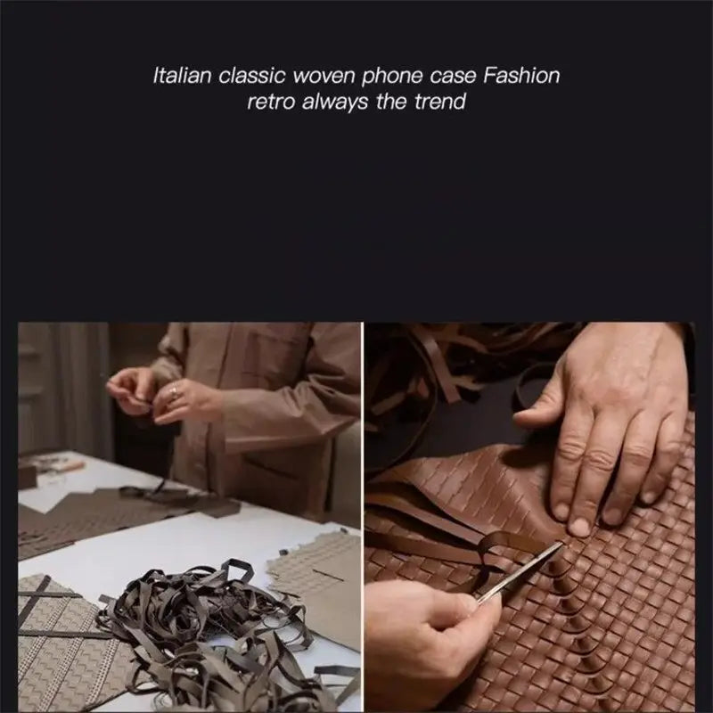 a person is making a brown leather bag