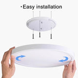 A person holding a ceiling light with the words easy installation