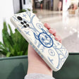 A person holding a phone case with a blue and white design