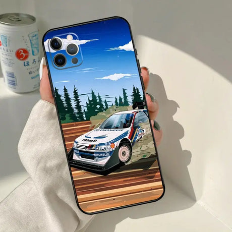 A person holding a phone case with a car on it