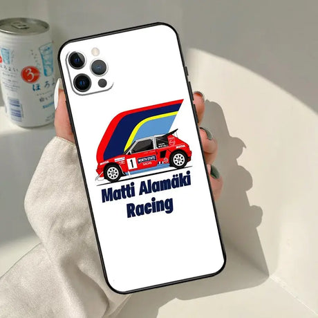 A person holding a phone case with a car on it