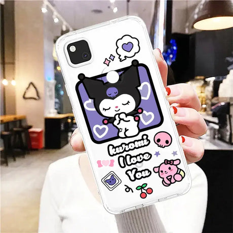 A person holding a phone case with a cartoon character