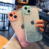 A person holding a phone case with glitter on it