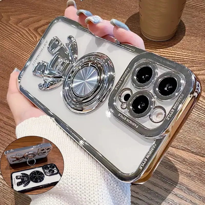 a person holding a phone case with a watch