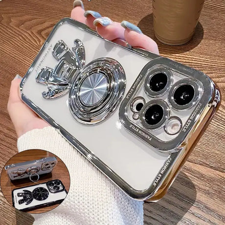 a person holding a phone case with a watch