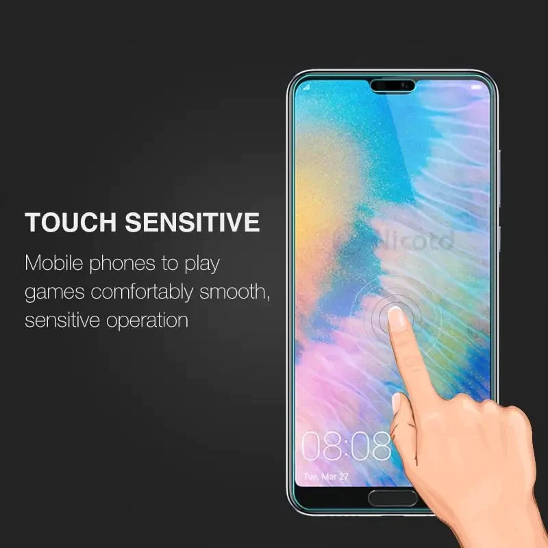 a hand touching a smartphone with the touch sensitive screen