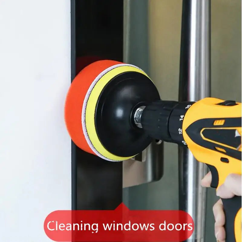 a person using a power drill to clean a door