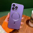 A person holding a purple phone case