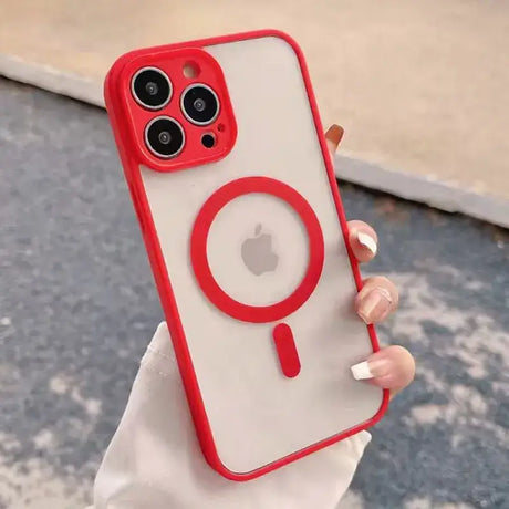 A person holding a red iphone case