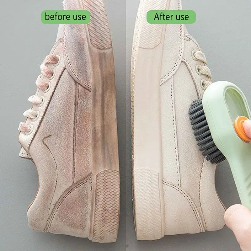 a person using a shoe polisher to clean the soles