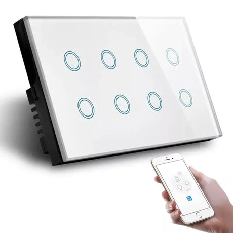 A person holding a smart light switch