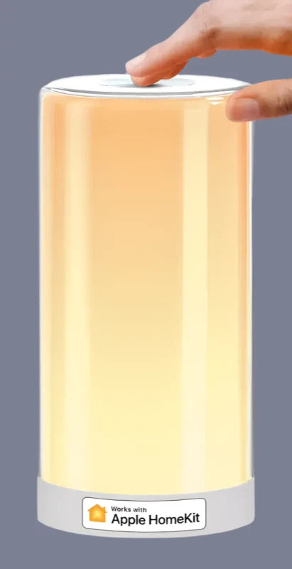 A person holding a smart phone next to a smart light