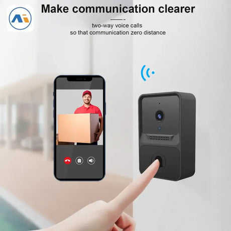 A person holding a smart video doorbell