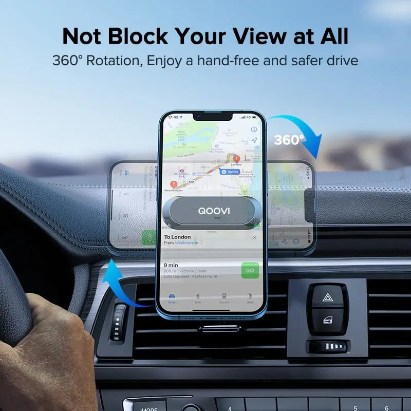a car dashboard with a phone in the center of it