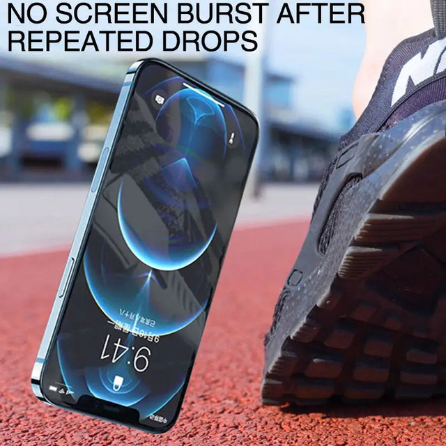 a person wearing a black running shoe and a black running shoe with the words no screen after