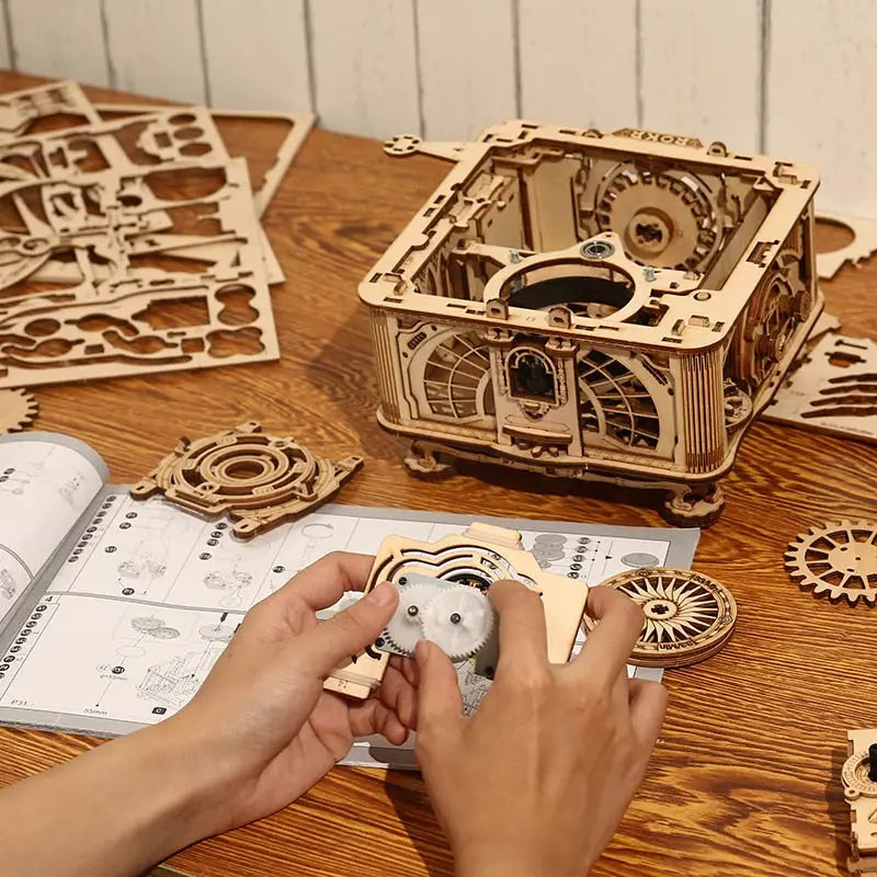 a person is working on a wooden clock