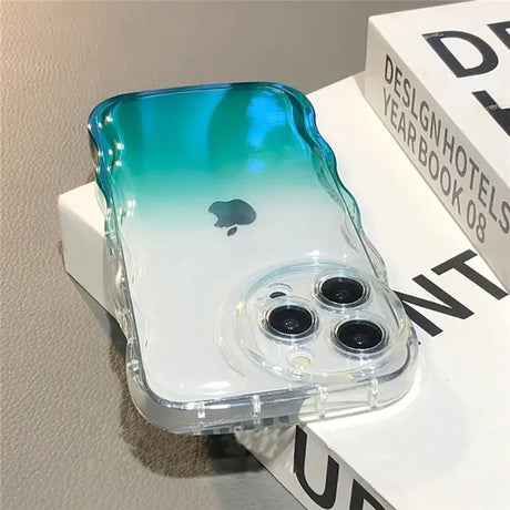 A phone case with a blue and green om