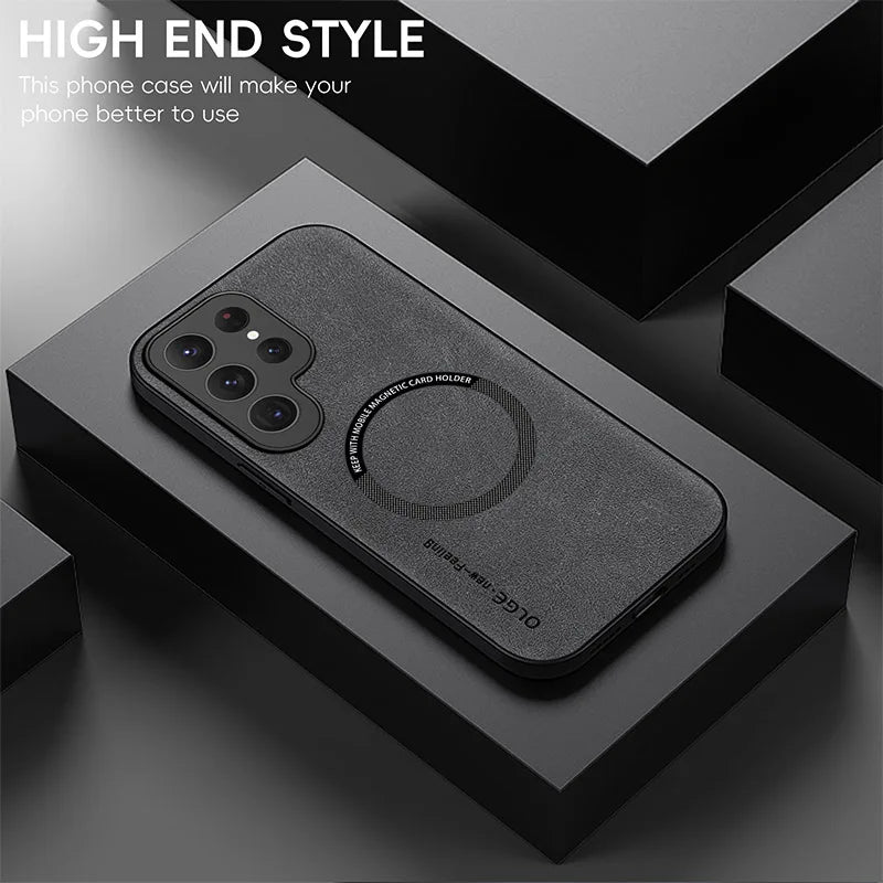 Luxury Leather MagSafe Wireless Charge Leather Style Case for Samsung Galaxy S20 S21 S24 S23 S22 Ultra FE Note10 Note20 Plus Magnetic Cover