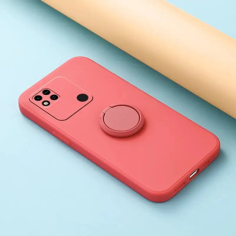 a red phone case with a camera on it