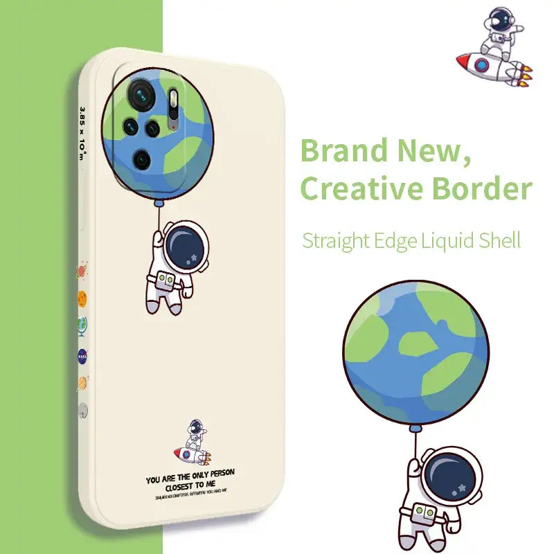 a phone case with a cartoon character holding a balloon