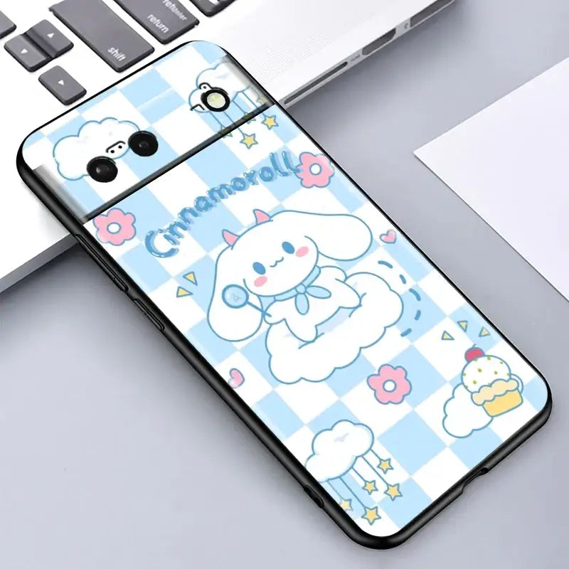 there is a phone case with a cat and clouds on it