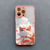 a phone case with a cat and clouds
