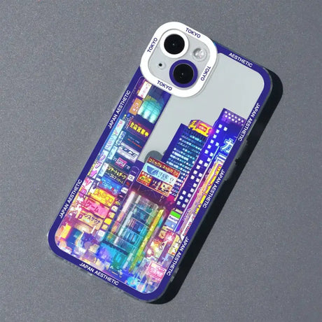 A phone case with a cityscape on it