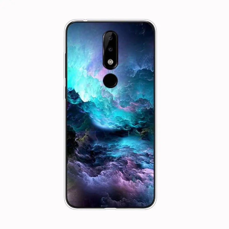 the dark blue and purple abstract painting on the back of a motoo phone case