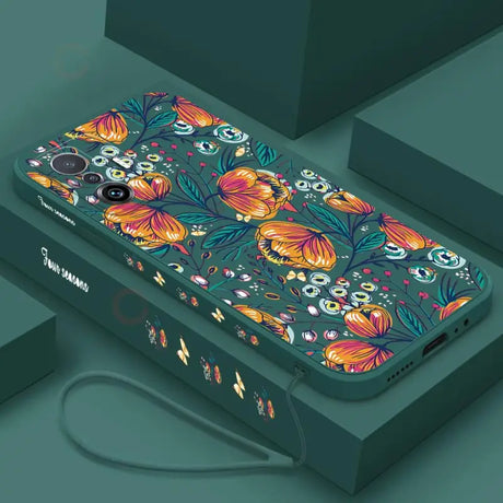 A phone case with a colorful floral pattern